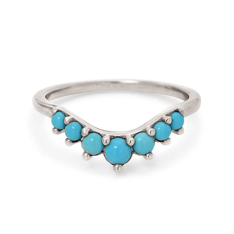 A curved 7 turquoise band set in white gold., White Gold
