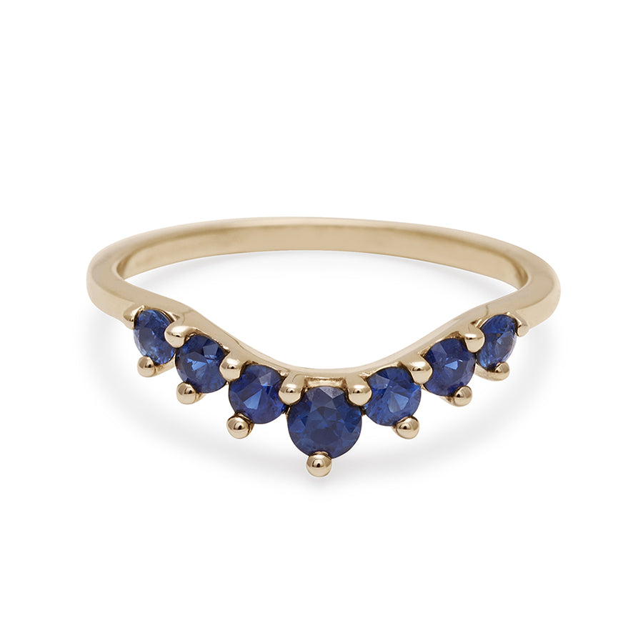 A curved 7 sapphire band set in yellow gold., Yellow Gold
