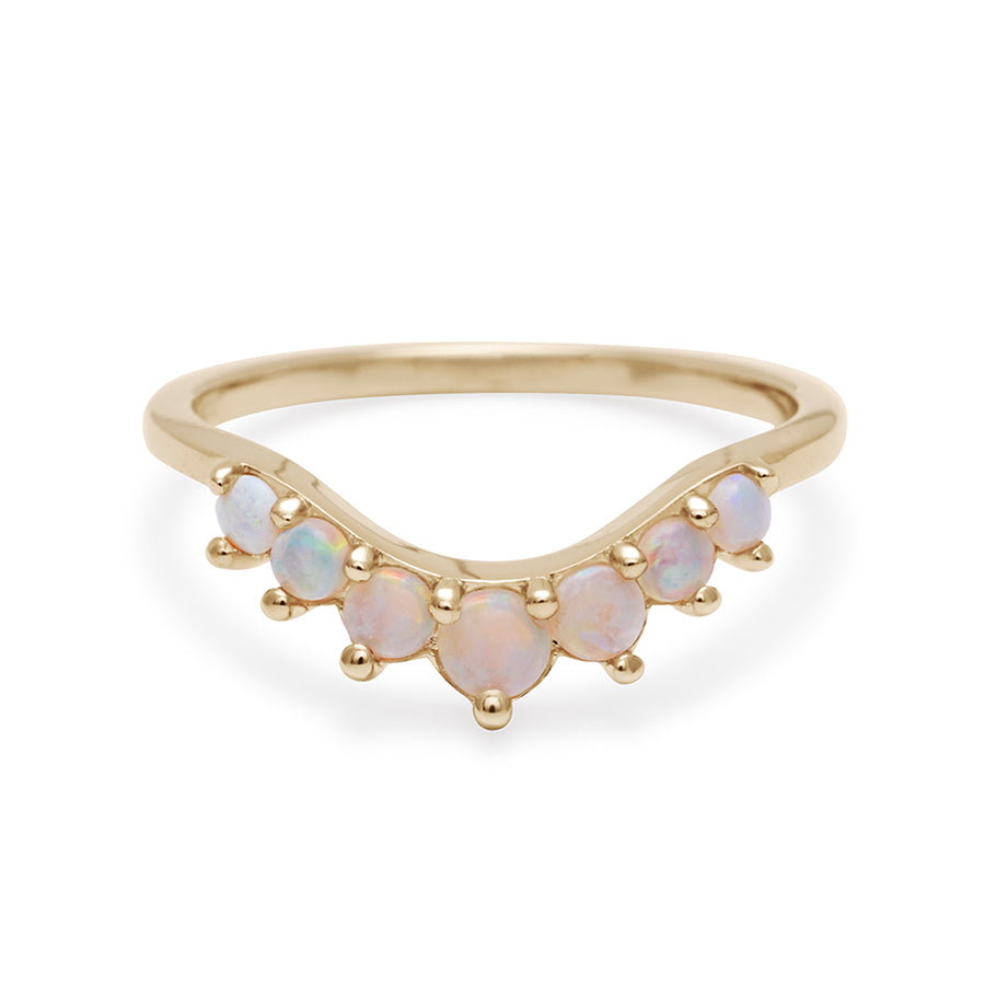 A curved 7 opal band set in yellow gold., Yellow Gold