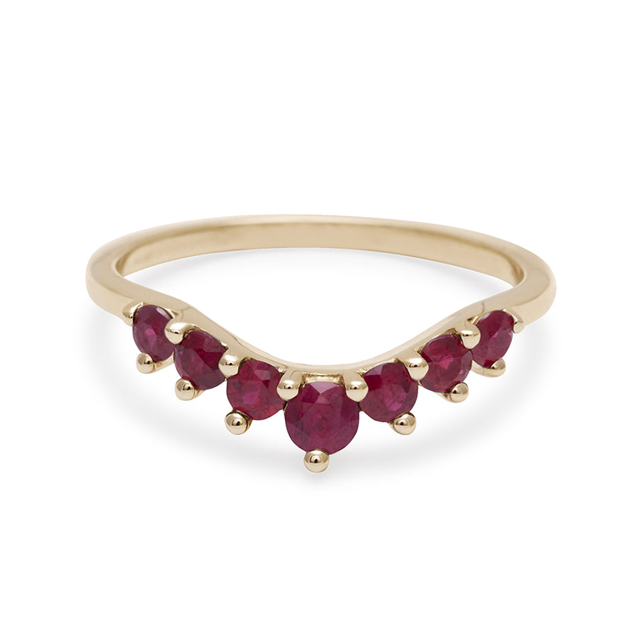 A curved 7 ruby band set in yellow gold., Yellow Gold