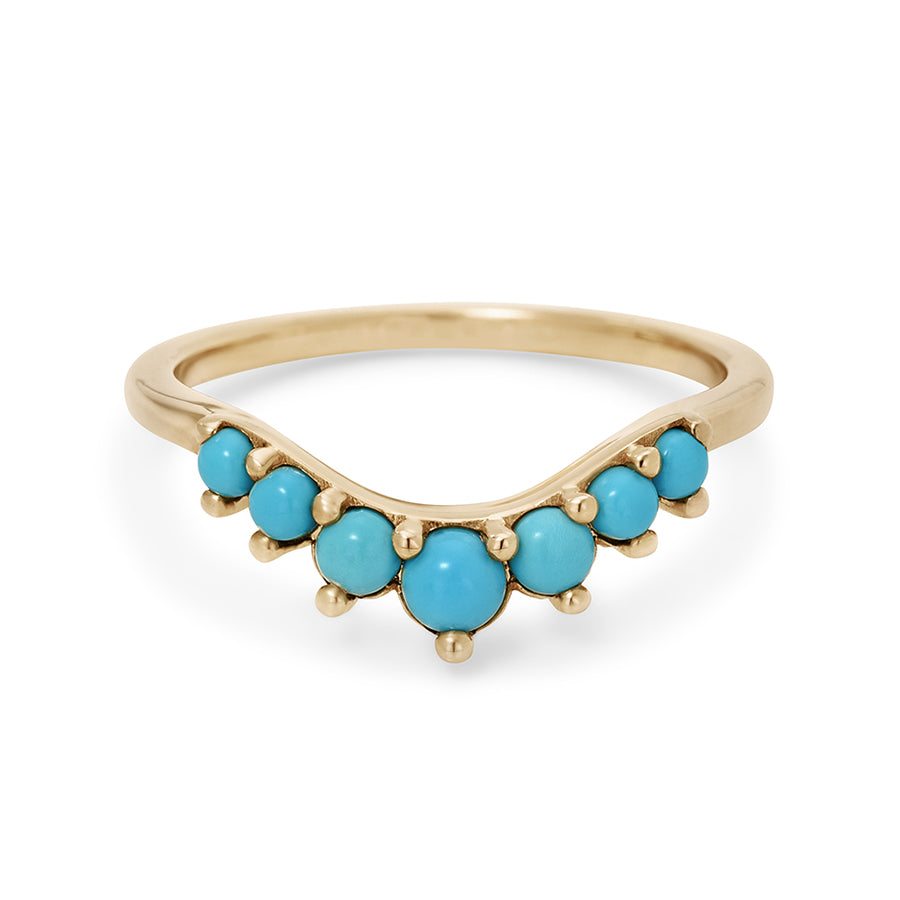A curved 7 turquoise band set in yellow gold., Yellow Gold