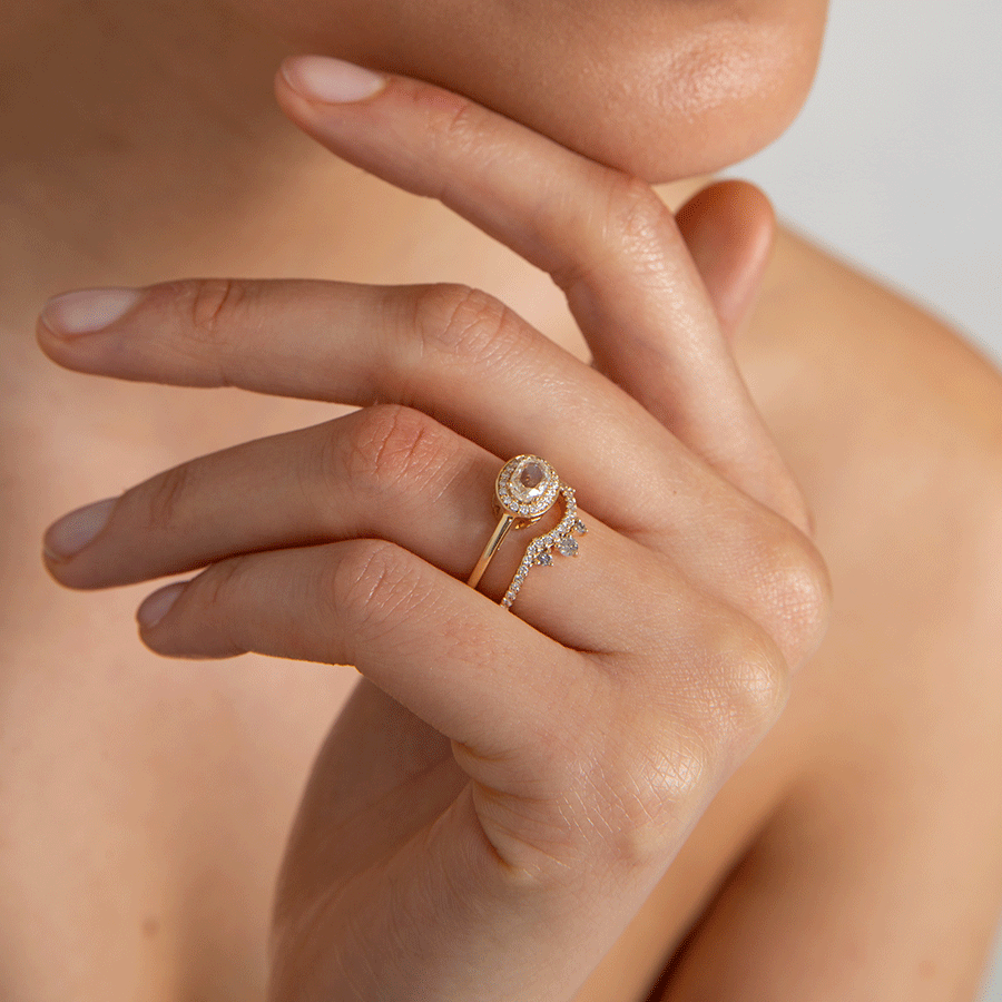 Diamond Dusted Meridian Scallop Band - 14k Gold & Grey Diamonds