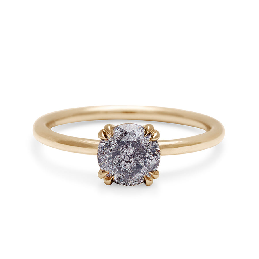 A solitaire round 1.00ct grey diamond ring with double claw prongs set in yellow gold., Yellow Gold