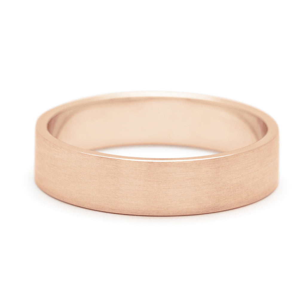 A 5mm flat band with a brushed finished set in rose gold., Rose Gold
