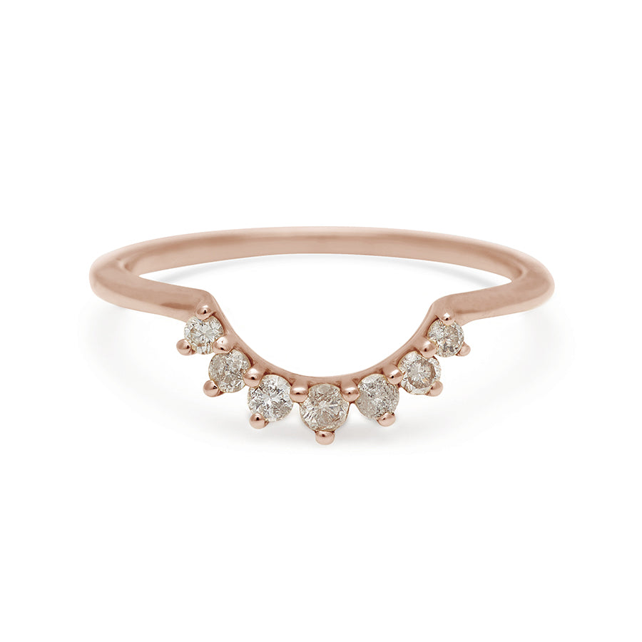 A curve band with 7 grey diamonds set in rose gold., Rose Gold