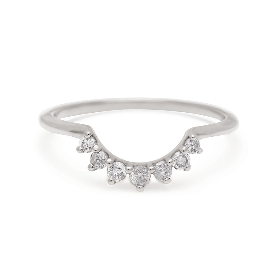 A curve band with 7 grey diamonds set in white gold., White Gold