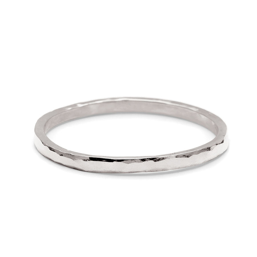 A 1.5mm flat band with a hammered finished set in white gold., White Gold