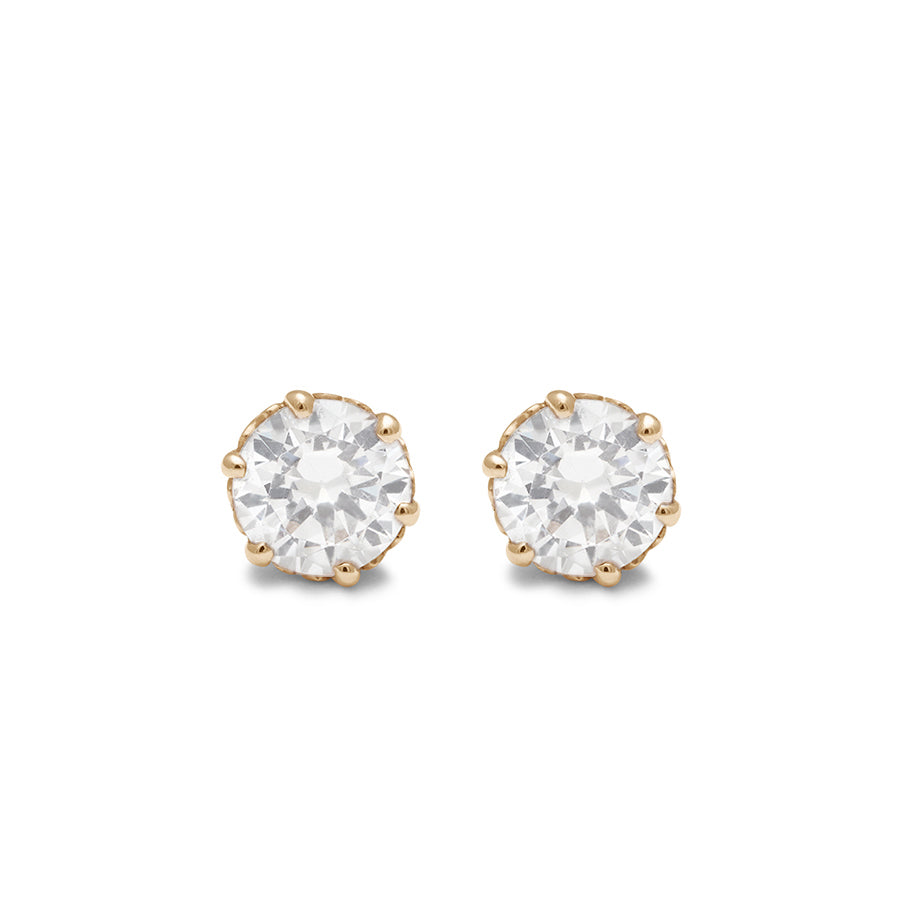 A pair of 0.60ct white diamond stud earrings set in an intricate basket in yellow gold., Yellow Gold
