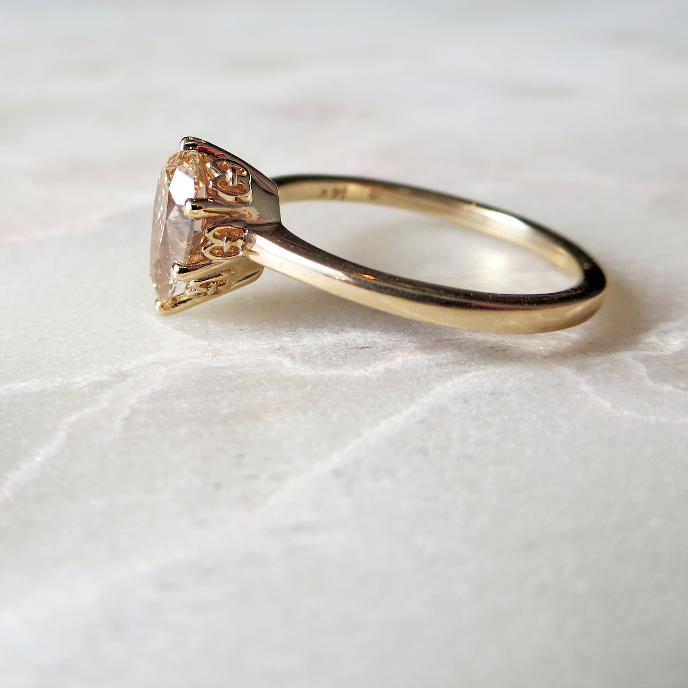 Hazeline Solitaire Ring - Yellow Gold & Champagne Diamond