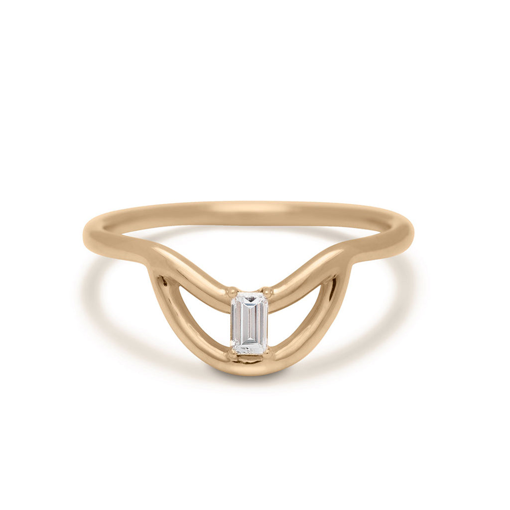 A helios band with a white diamond baguette set in yellow gold., Yellow Gold