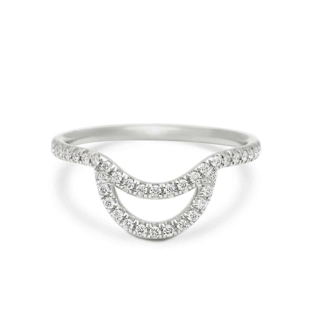 A helios band with white diamond pave set in white gold., White Gold