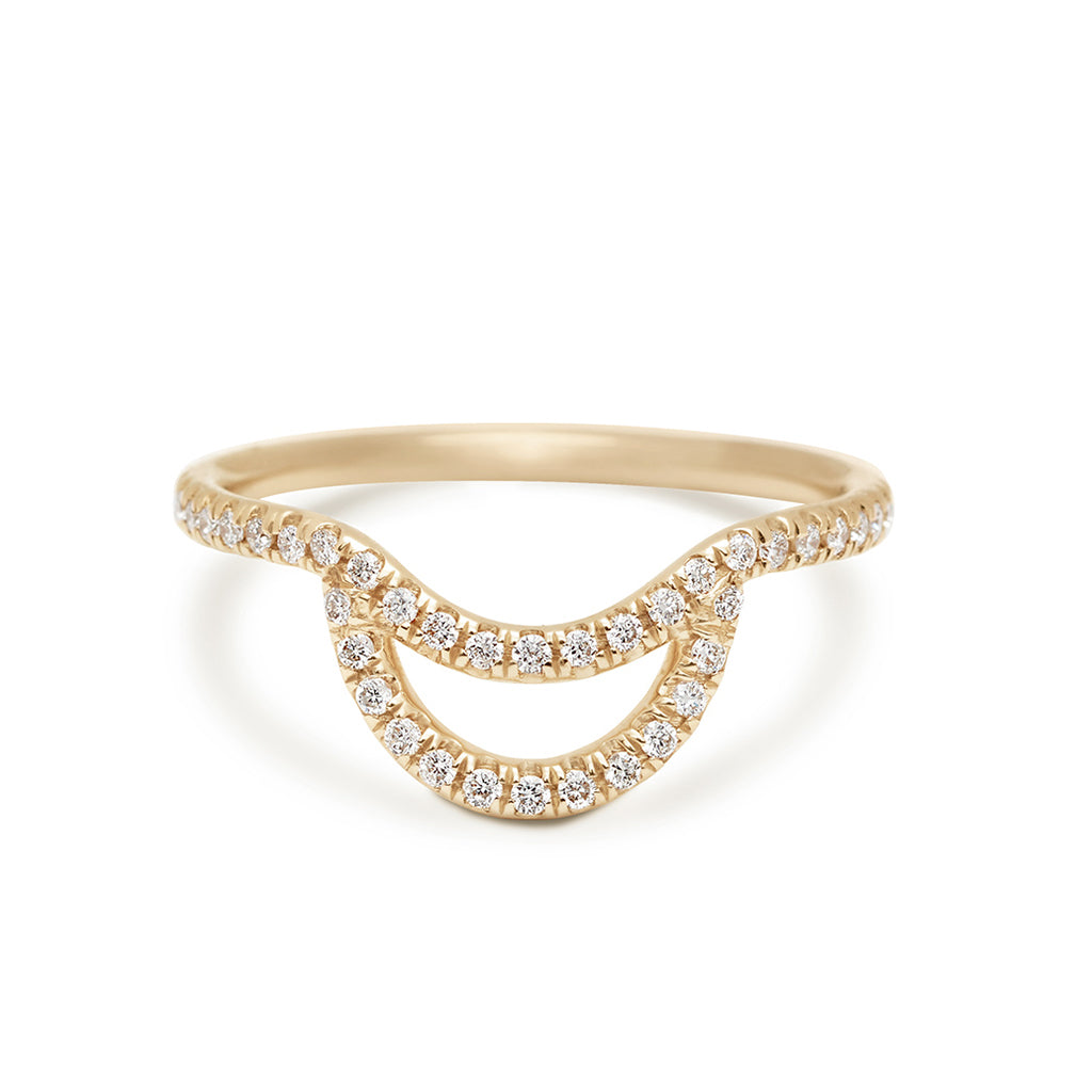 A helios band with white diamond pave set in yellow gold., Yellow Gold