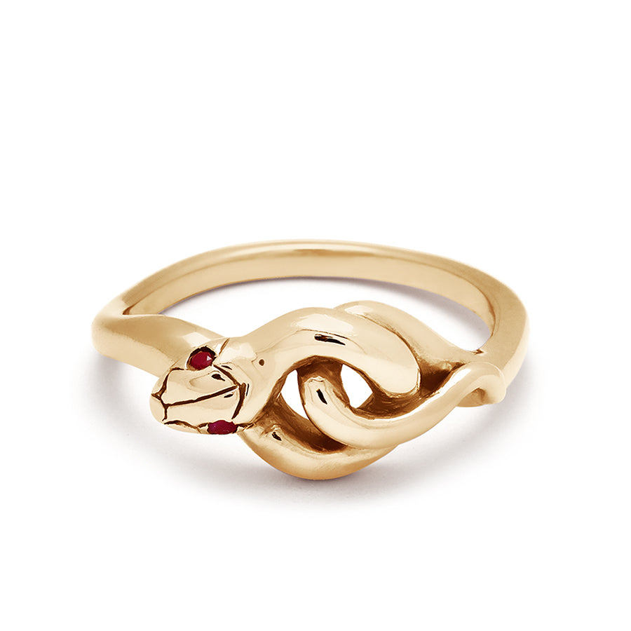 A serpent band with rubies for eyes set in yellow gold., Yellow Gold