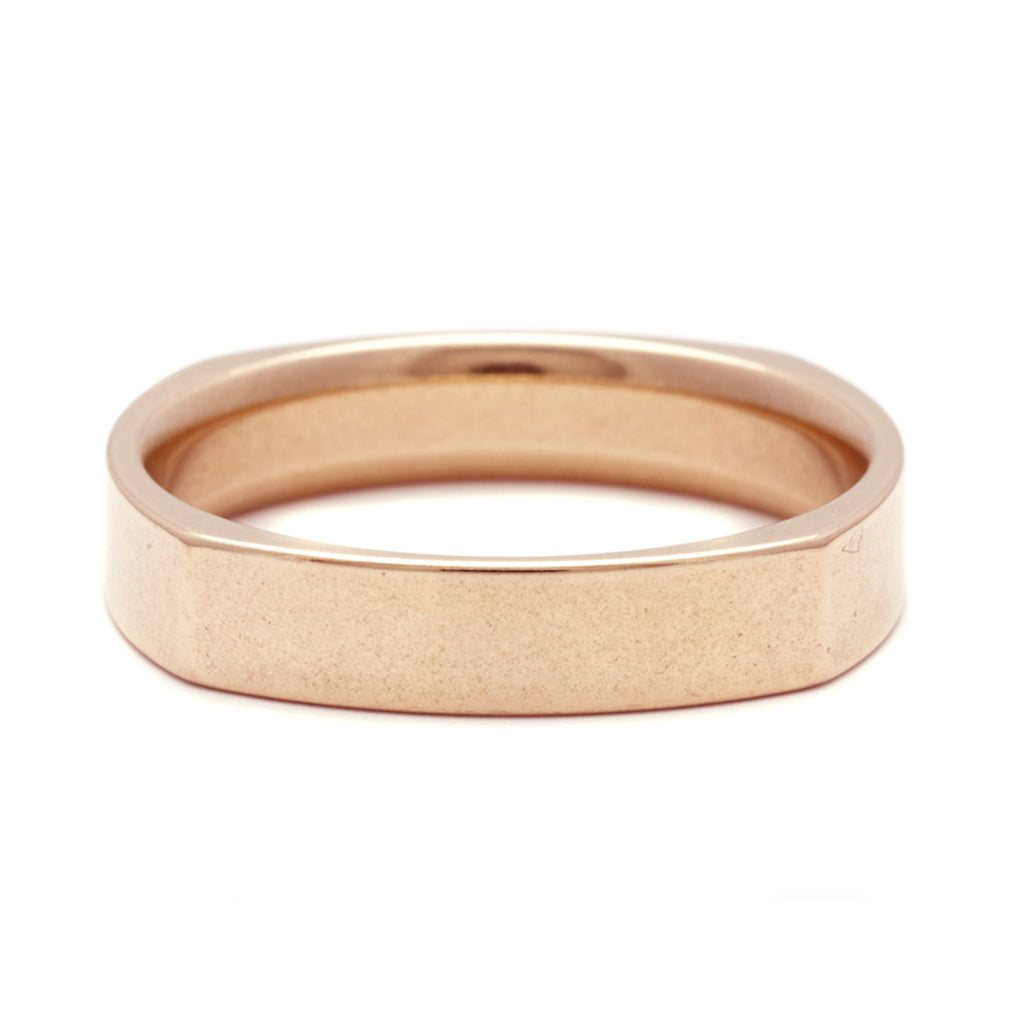 A soft square solid gold band set in rose gold., Rose Gold