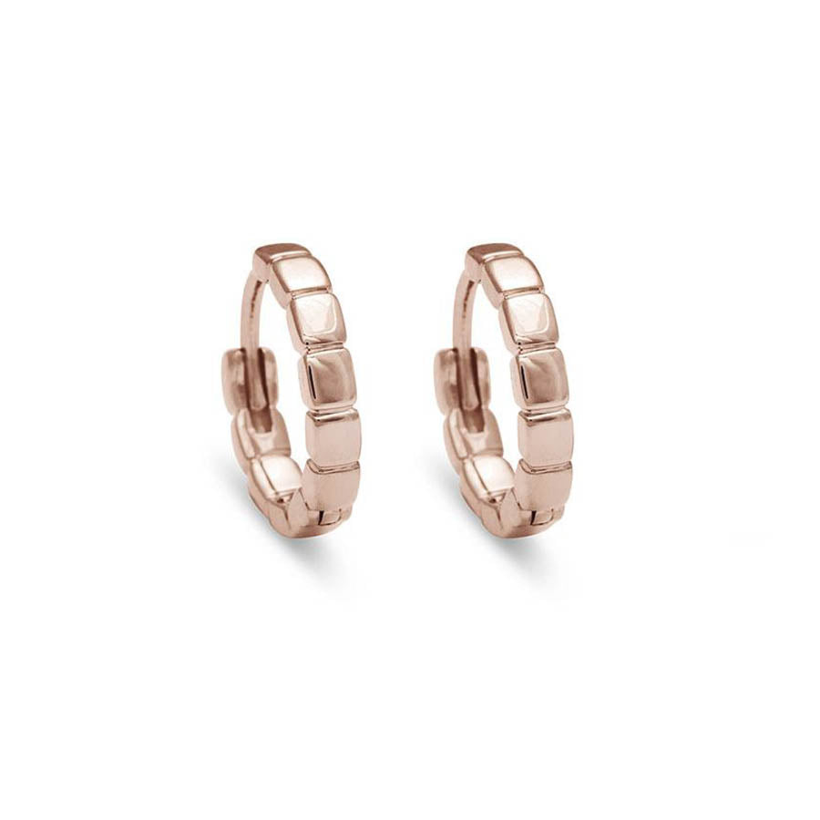 A solid gold pair of huggie hoops set in rose gold., Rose Gold