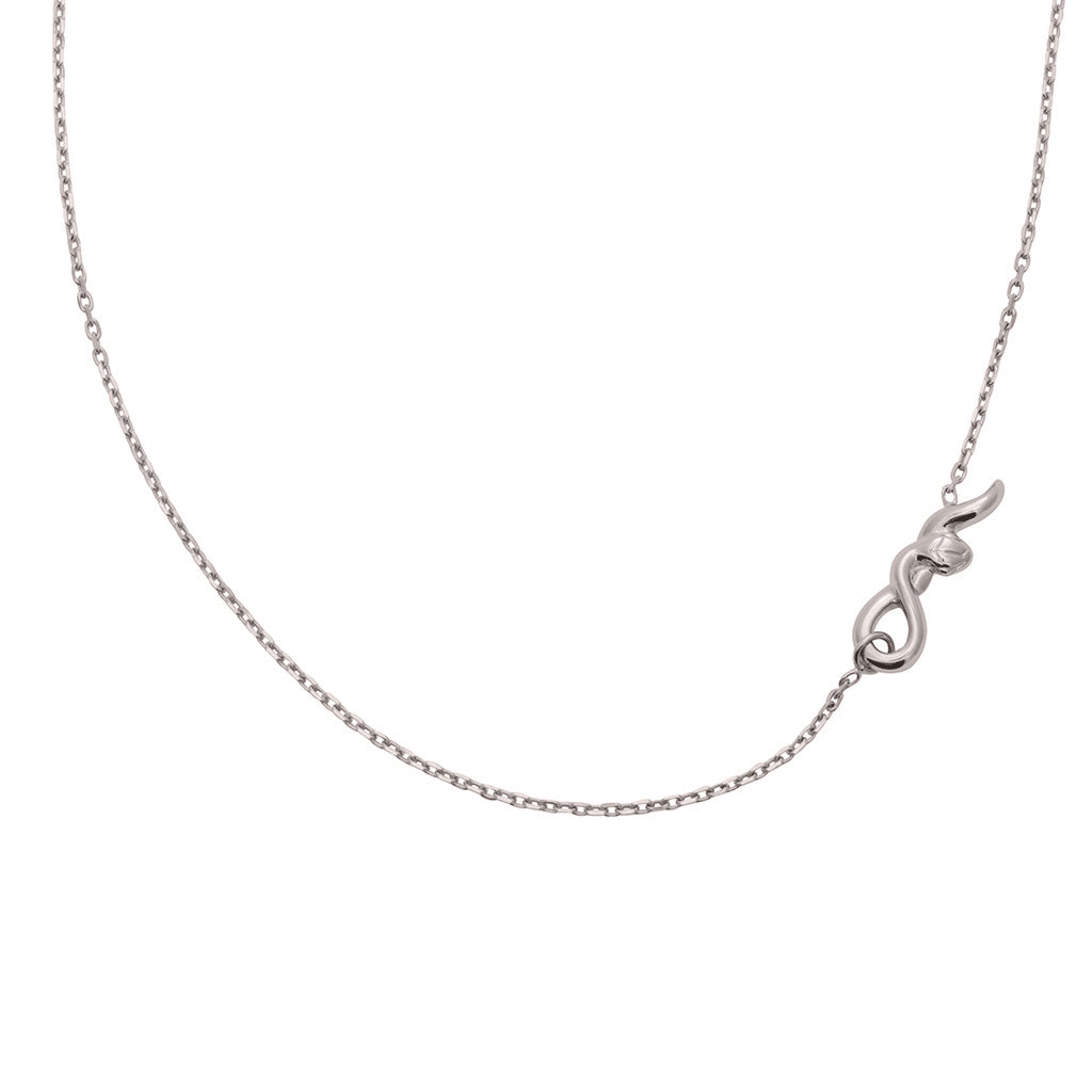 A choker with a medium serpent pendant with a white gold chain., White Gold