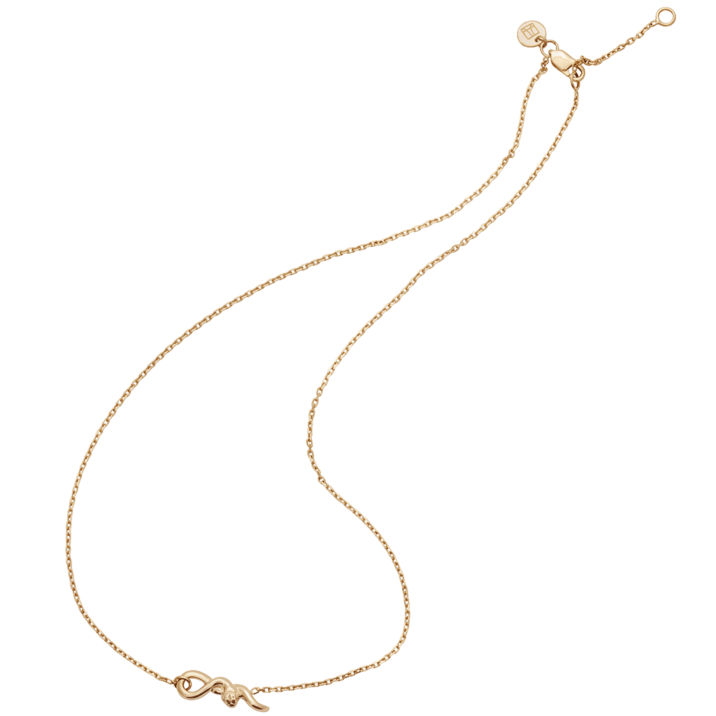 Zoomed out version of a choker with a medium serpent pendant with a yellow gold chain., Yellow Gold