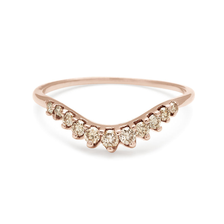 A curved 11 champagne diamond band set in rose gold., Rose Gold