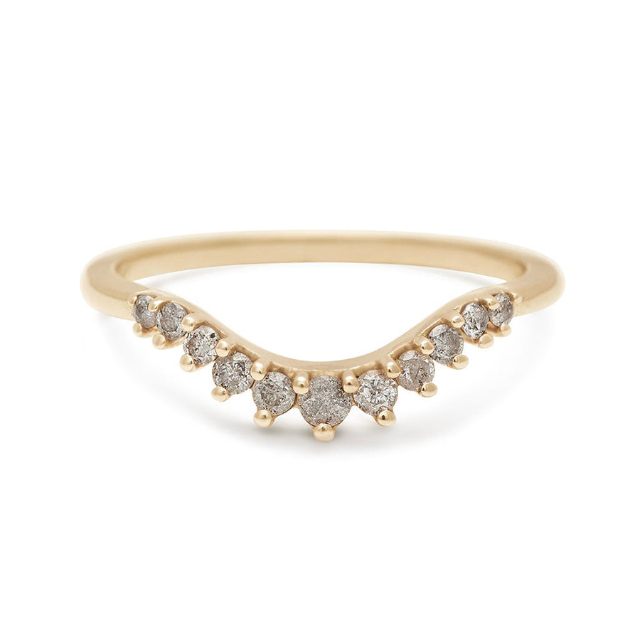 A curved 11 grey diamond band set in yellow gold., Yellow Gold
