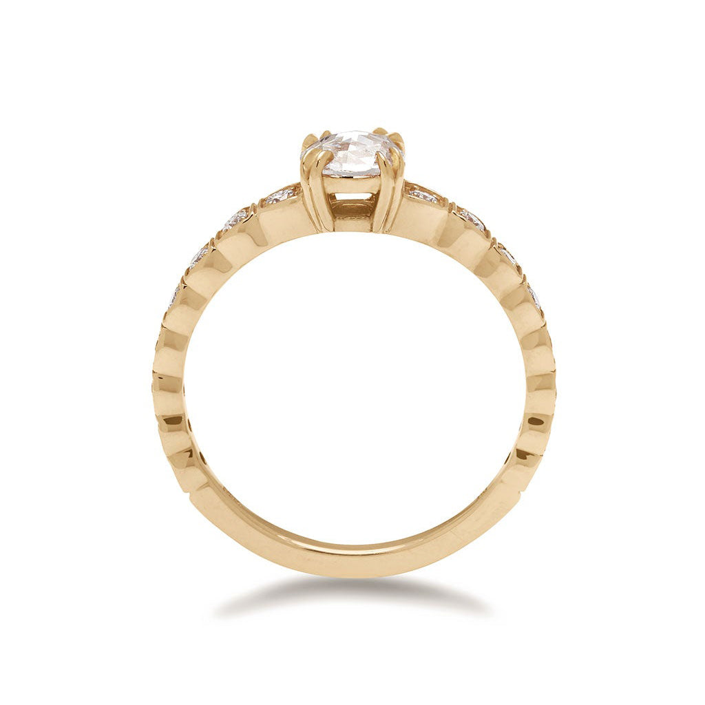 Side View of Tapered Wheat Engagement Ring - 14k Gold & White Diamond (0.40ct)