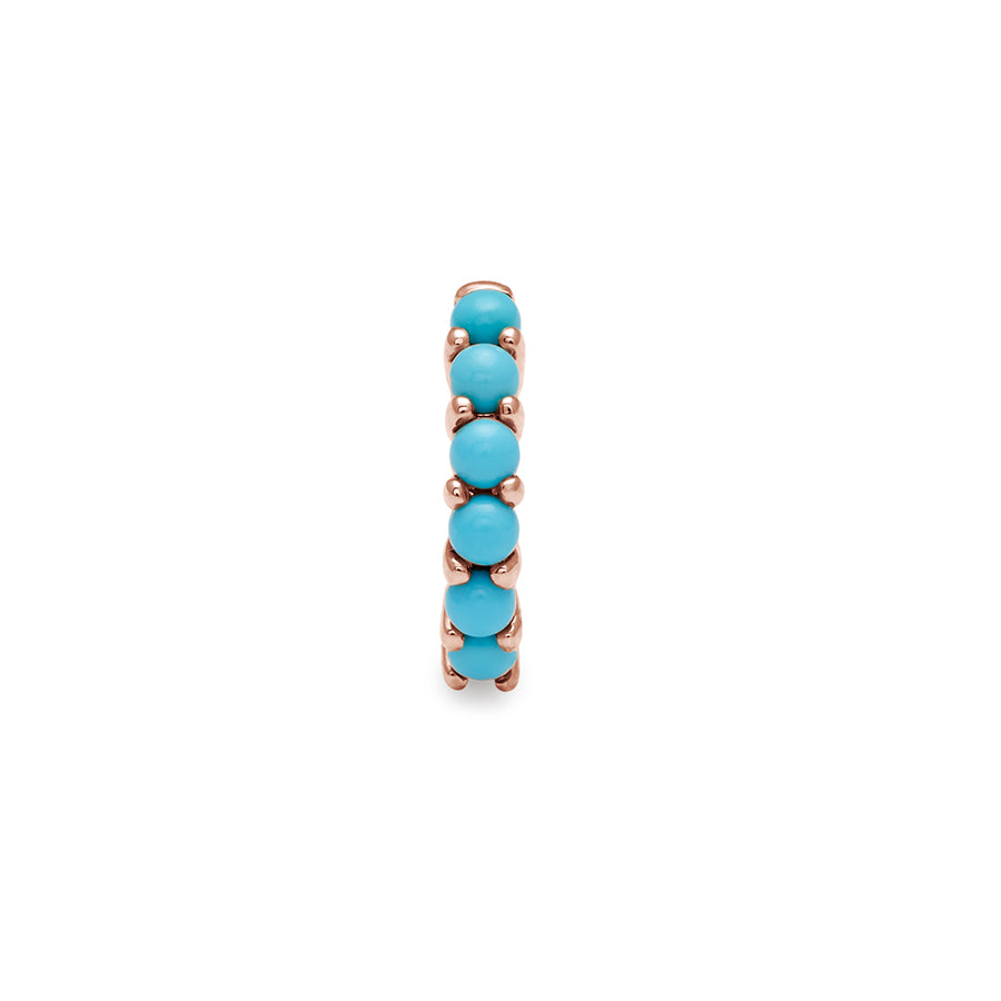 A single huggie hoop with turquoise stones set in rose gold., Rose Gold