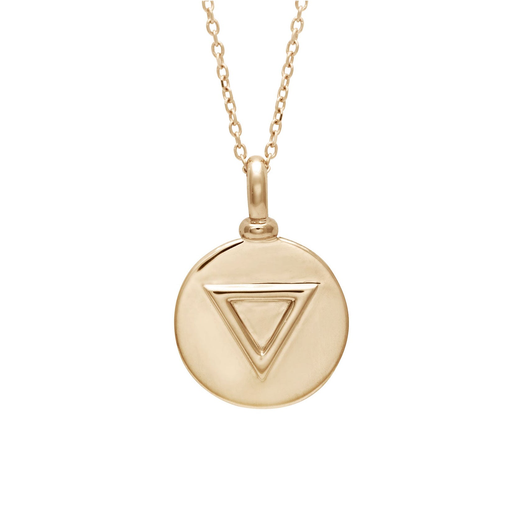 A 14mm charm with the water element sign set in yellow gold on a yellow gold chain.