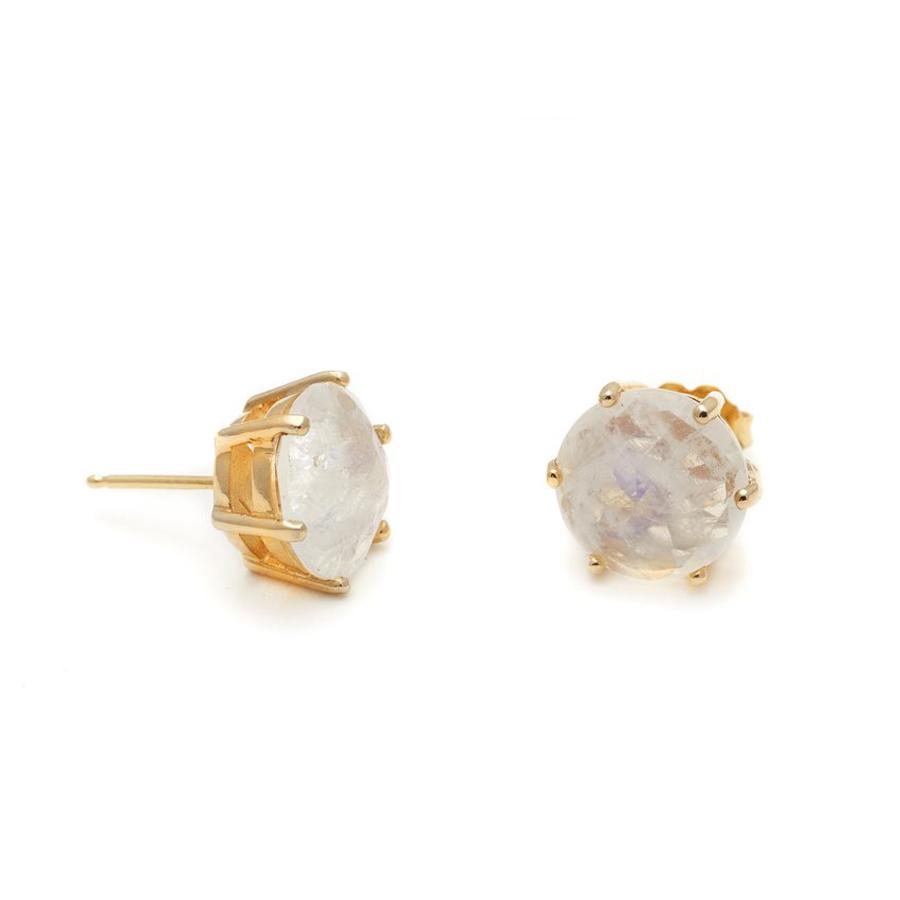 Eleonore Stud Earrings - Yellow Gold & Rainbow Moonstone