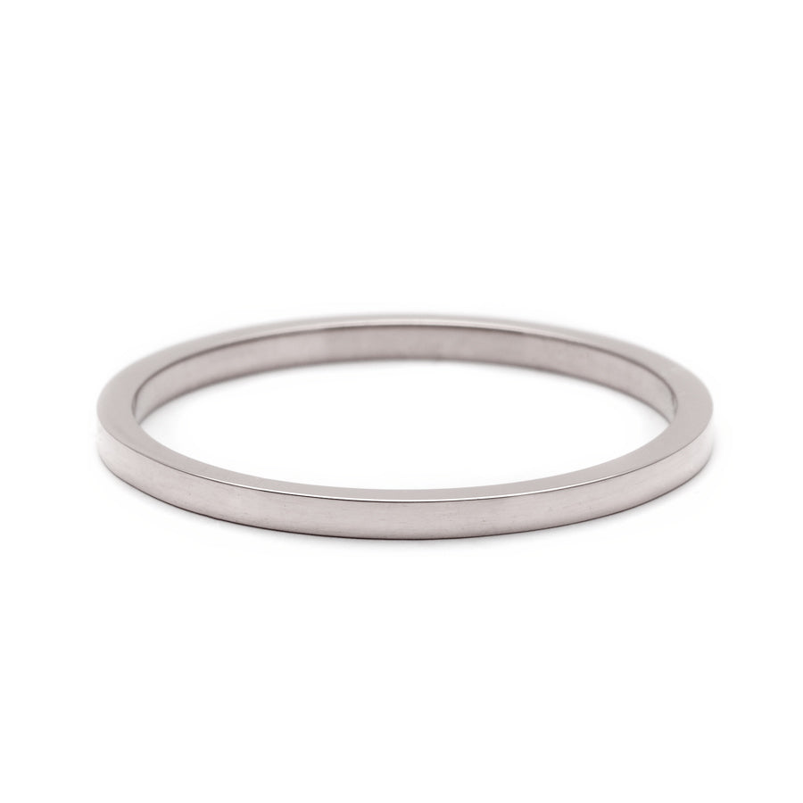 A 1.5mm flat band set in white gold., White Gold