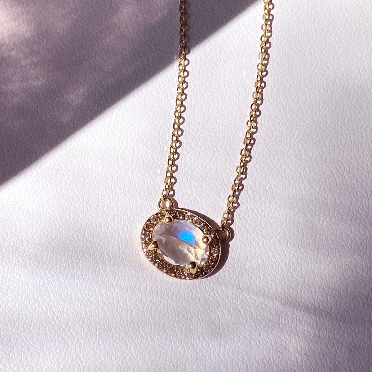 Necklace of Pavé Amulet Necklace - 14k Gold, Grey Spinel & White Diamond